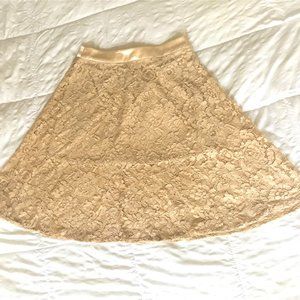 XS Beige Mini Skirt with Knee-Length Lace Overlay